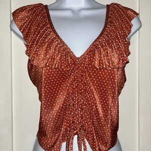 Zara Rust Red Polka-Dot Ruffle Tie-Front Camisole